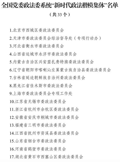 云南中央政法委、人社部印发《关于表彰全国党委政法委系统“新时代政法楷模集体”和“新时代政法楷模个人”的决定》